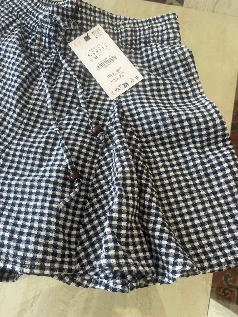 Zara Gingham Drawstring Flared Skort - Navy & White - Picture 4 of 5